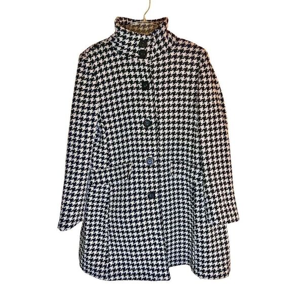 Calvin Klein Black & White Houndstooth Wool Coat Size 4 Women’s - Picture 2 of 6
